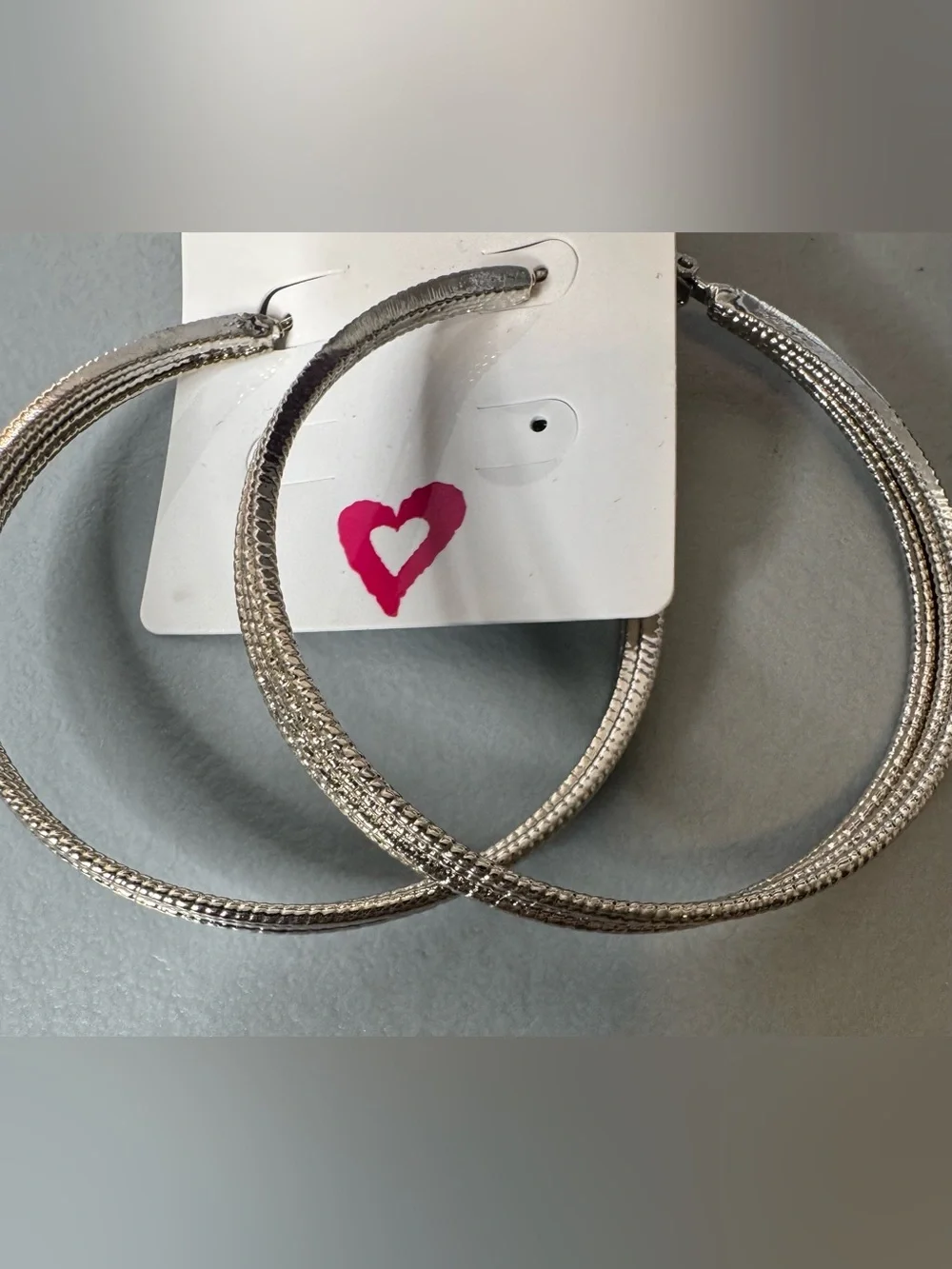 Silver Textured Hoop Earrings - Women Jewelry